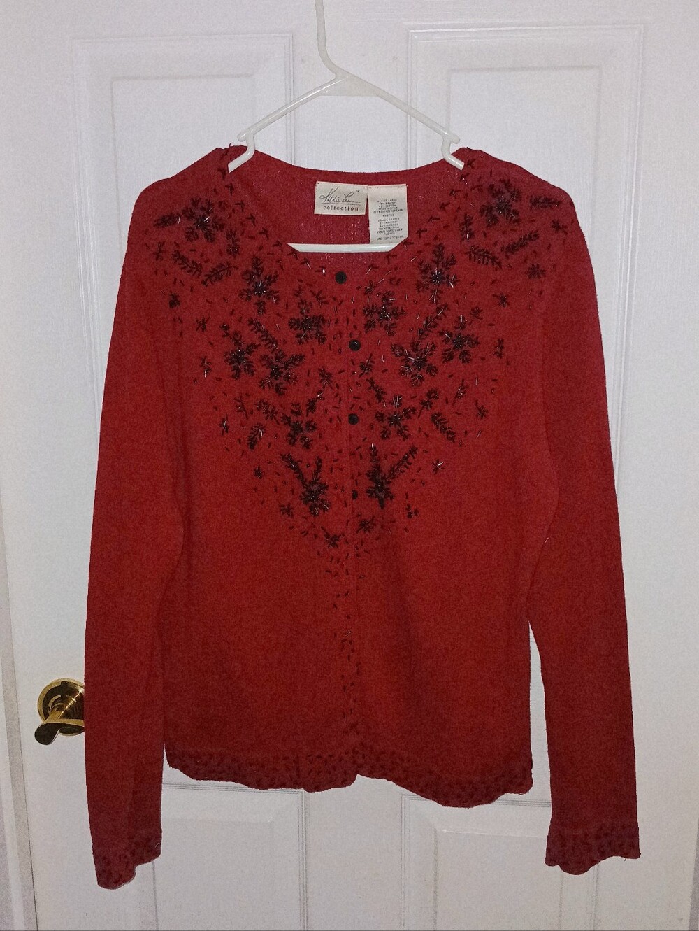 Vintage Kathie Lee Collection Beaded Cardigan Sweater Size L Deep Cherry Red